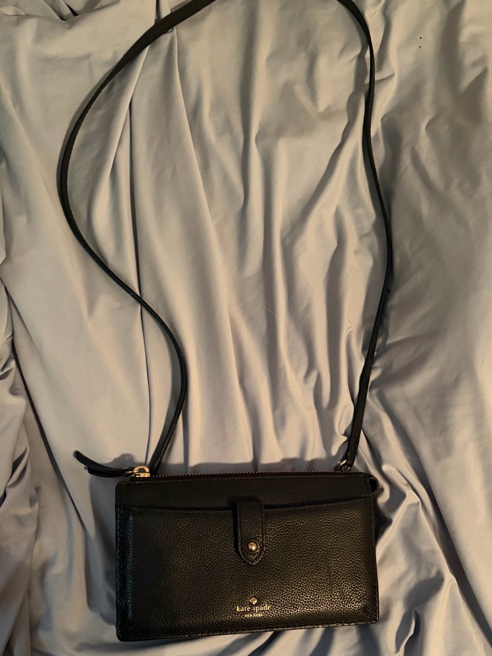 kate spade Black Leather Crossbody Wallet with Gold Hardware